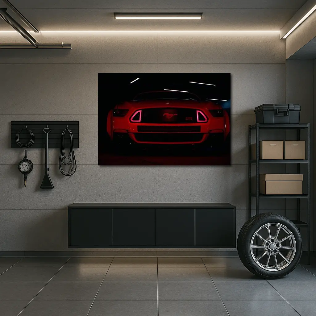 Ford Mustang RTR Red Neon Dark Garage – Wall Art