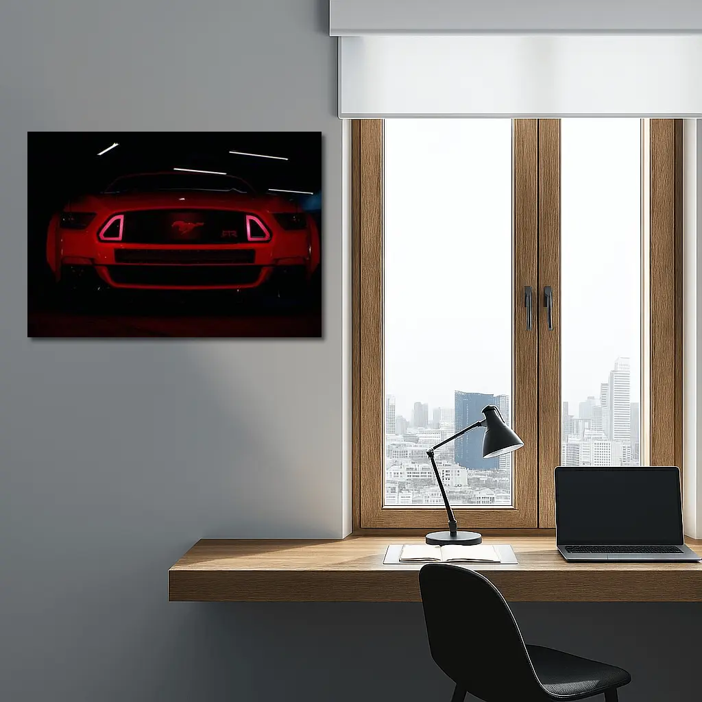 Ford Mustang RTR Red Neon Dark Garage – Wall Art