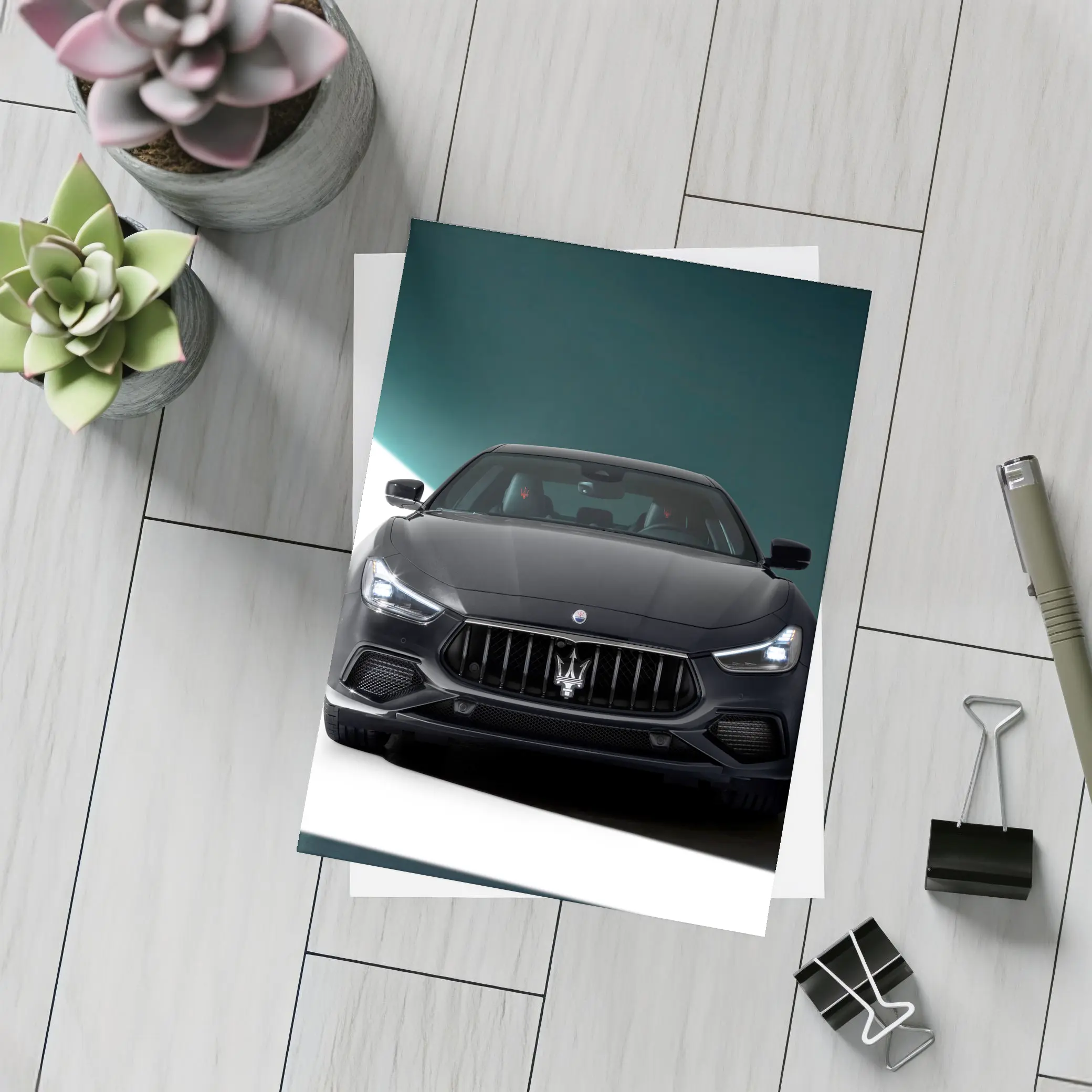 Maserati Ghibli Black Front Studio Shot – Postcards