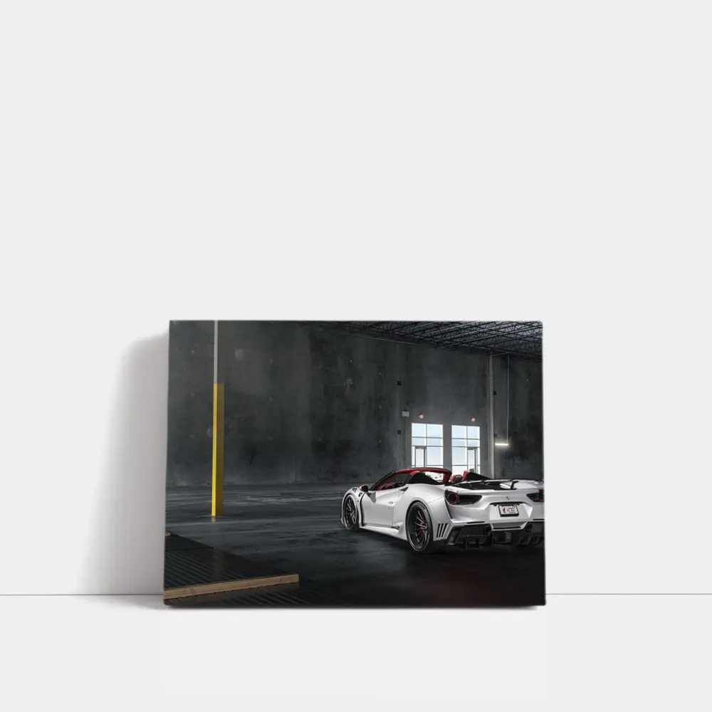 Ferrari 488 White Supercar Inside Industrial Garage – Wall Art