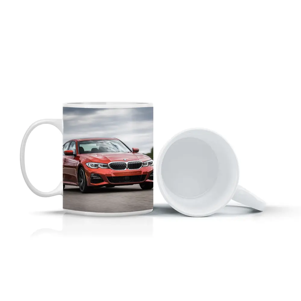 BMW 3 Series Red Sedan On Road – Mugs