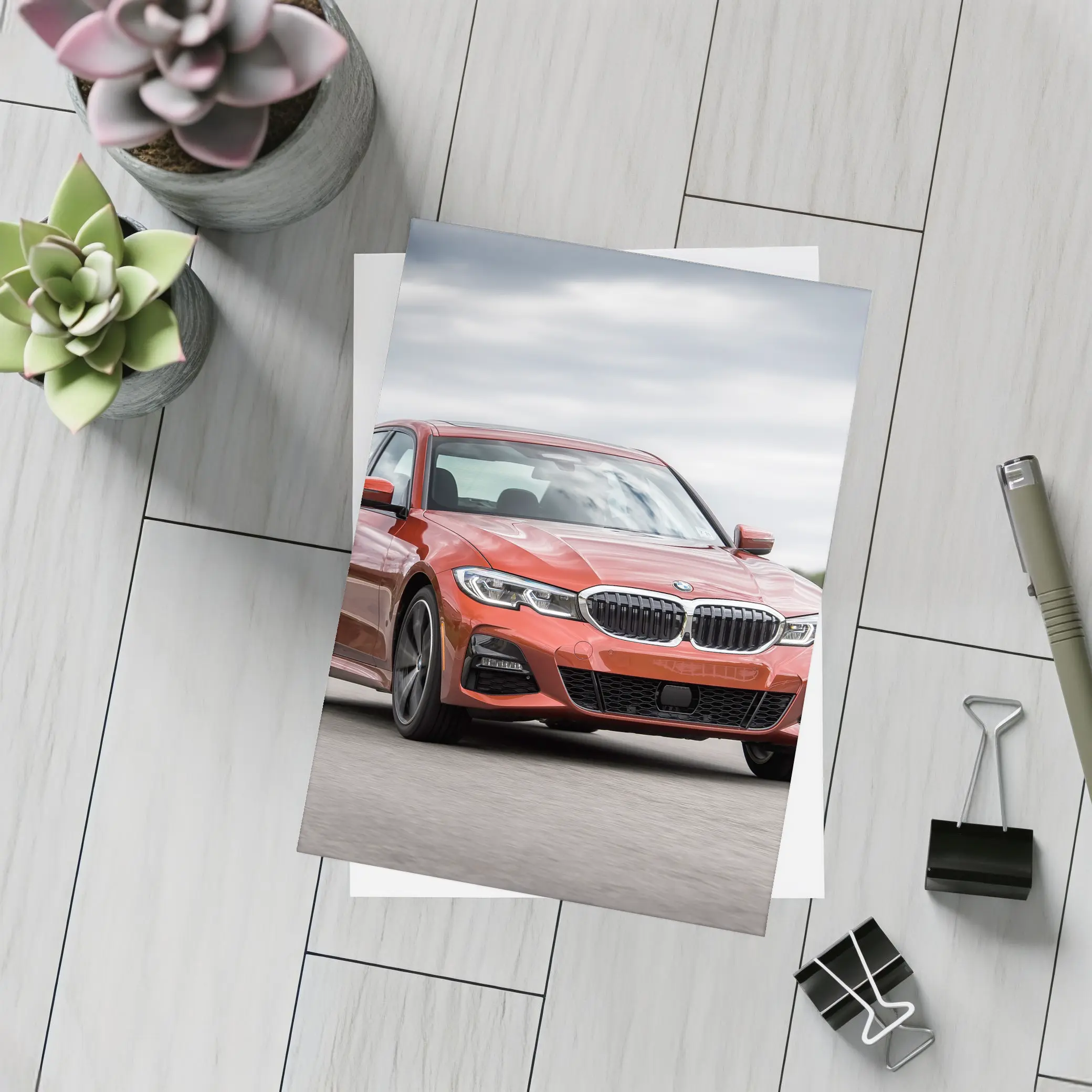 BMW 3 Series Red Sedan On Road – Postcards