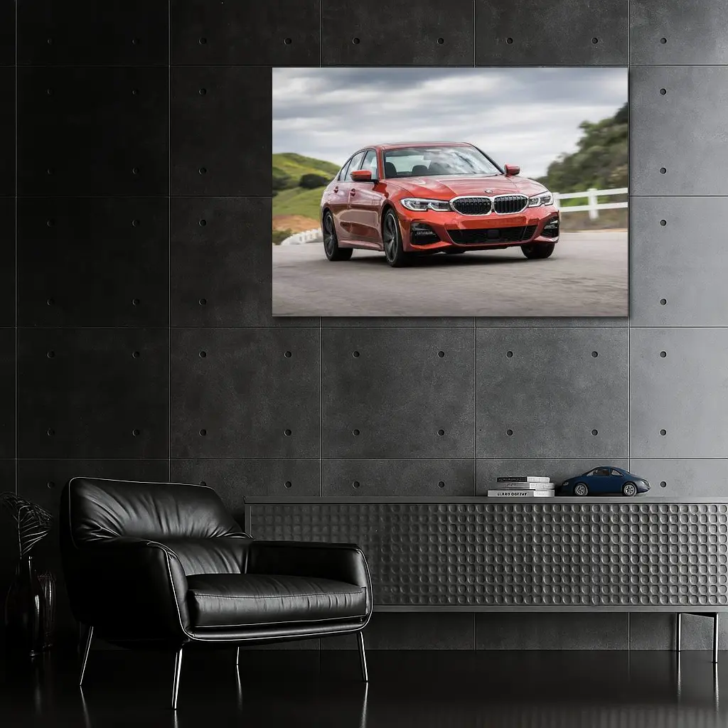 BMW 3 Series Red Sedan On Road – Wall Art