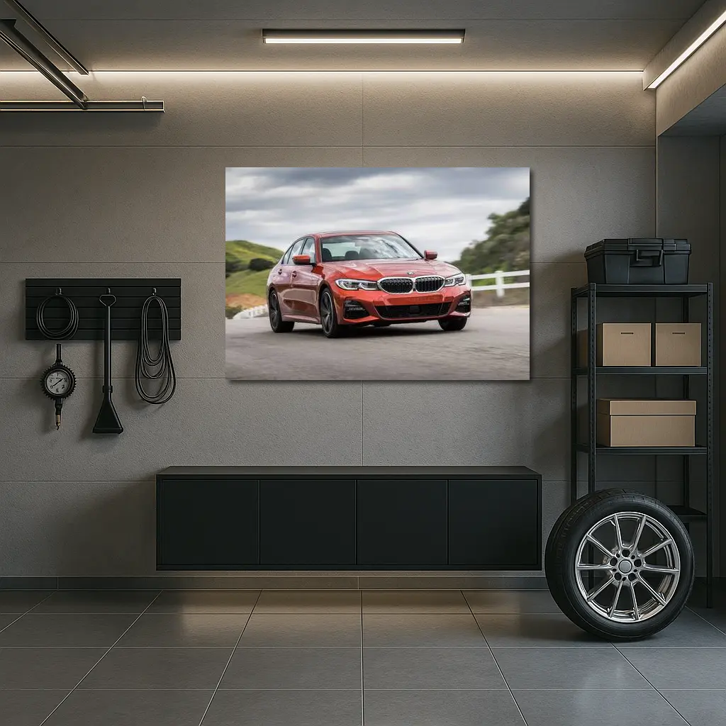 BMW 3 Series Red Sedan On Road – Wall Art