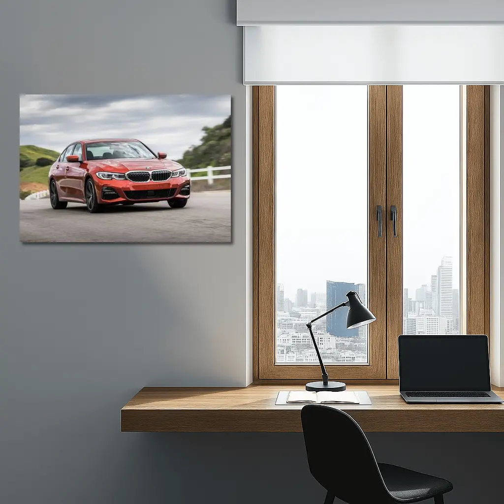 BMW 3 Series Red Sedan On Road – Wall Art