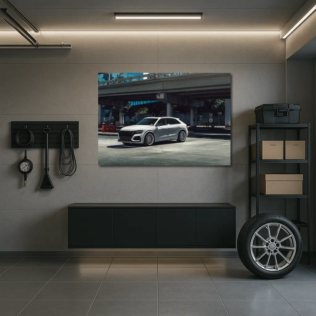 Audi RSQ8 White SUV Urban Street Scene – Wall Art