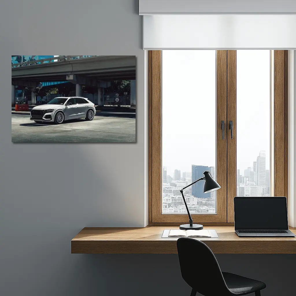 Audi RSQ8 White SUV Urban Street Scene – Wall Art