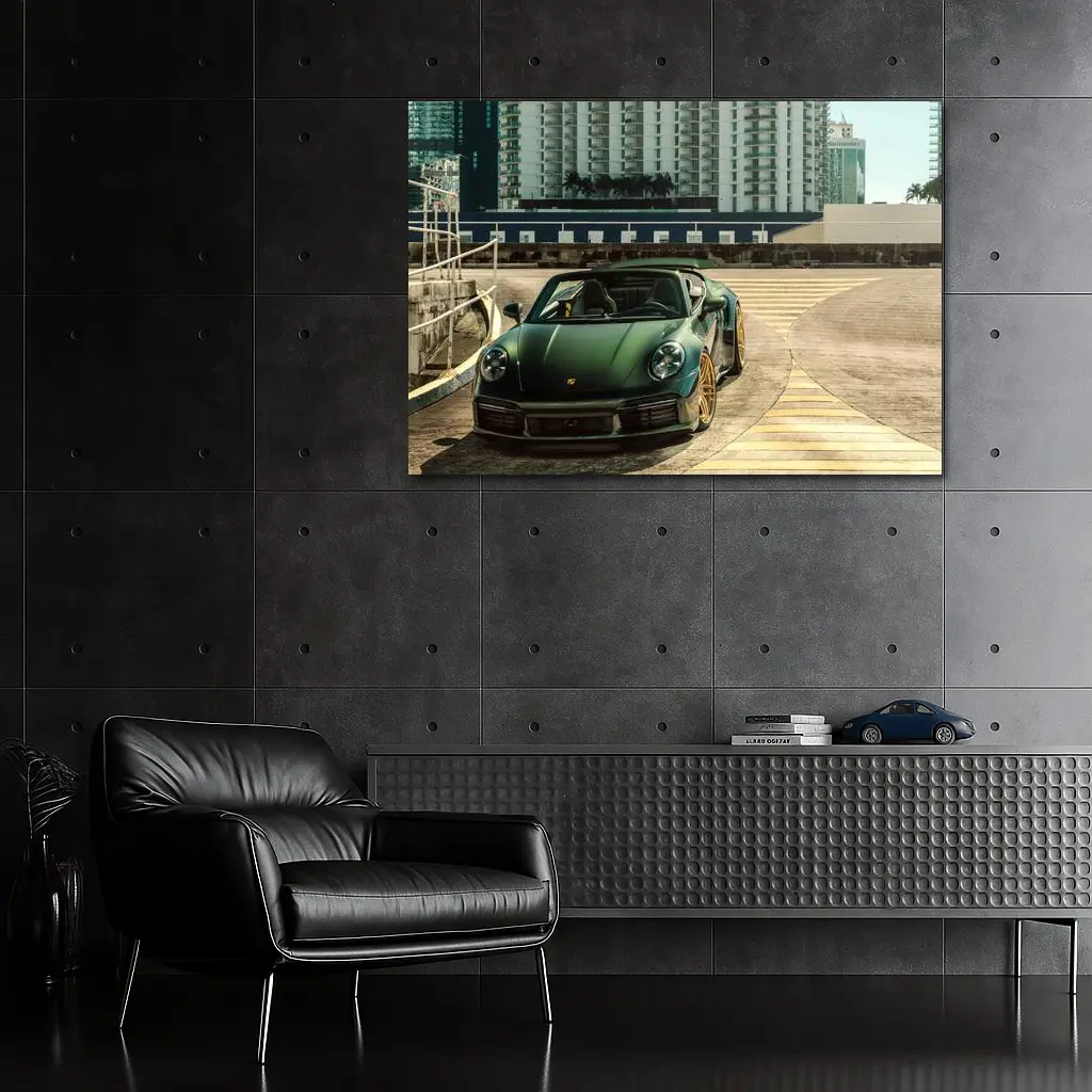 Porsche 911 Green City Waterfront Parking – Wall Art