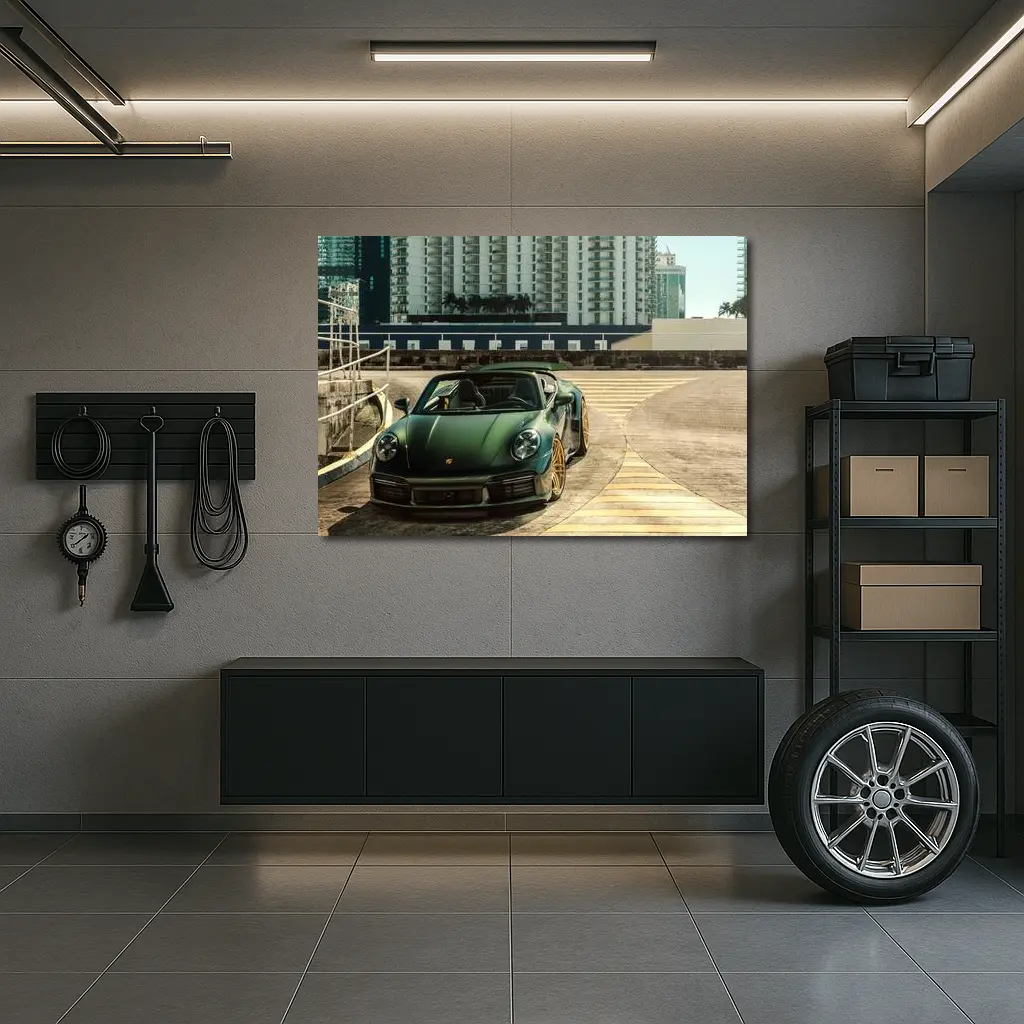 Porsche 911 Green City Waterfront Parking – Wall Art