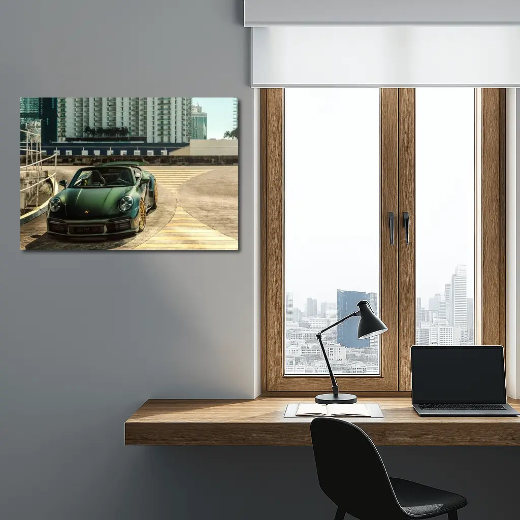 Porsche 911 Green City Waterfront Parking – Wall Art