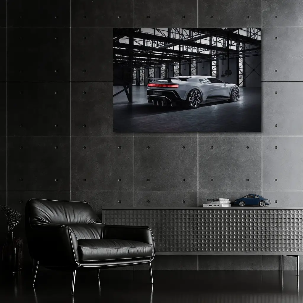Bugatti Centodieci Silver Hypercar Industrial Warehouse – Wall Art