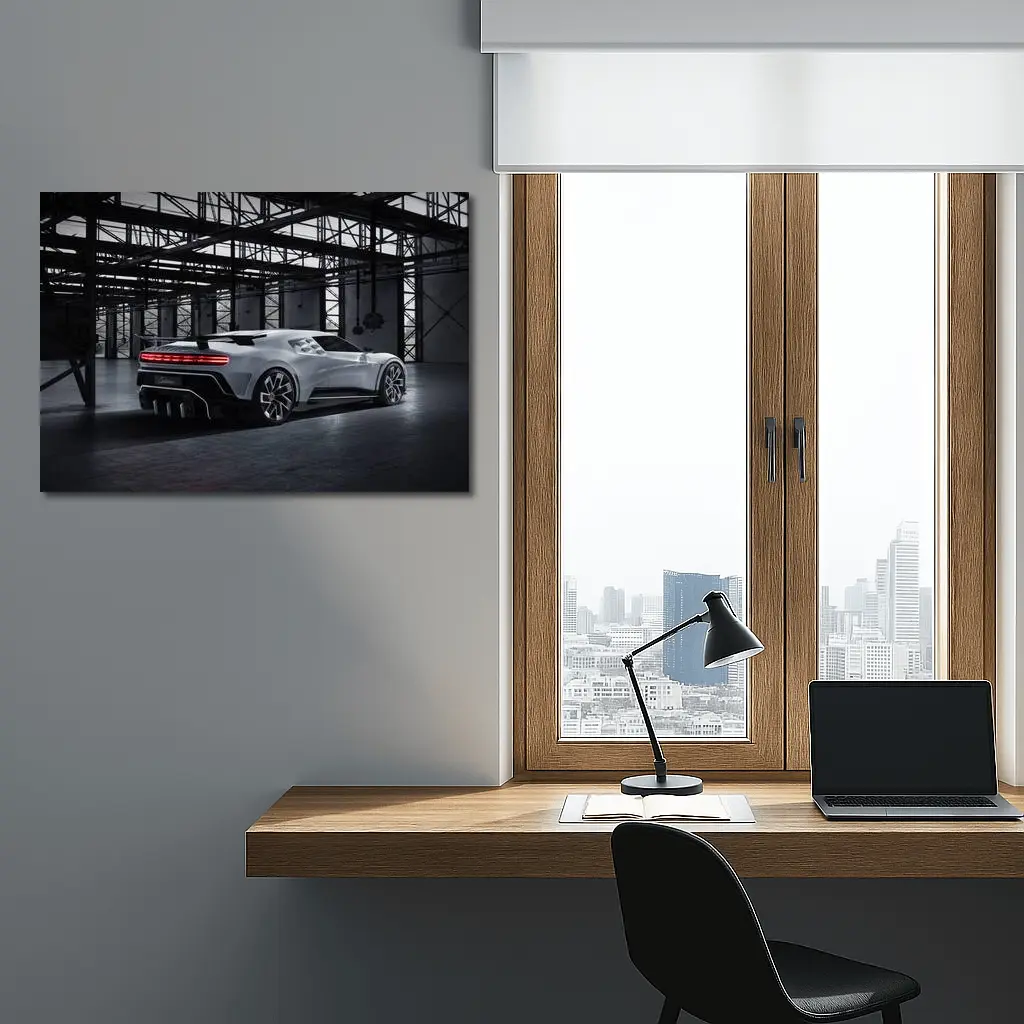 Bugatti Centodieci Silver Hypercar Industrial Warehouse – Wall Art