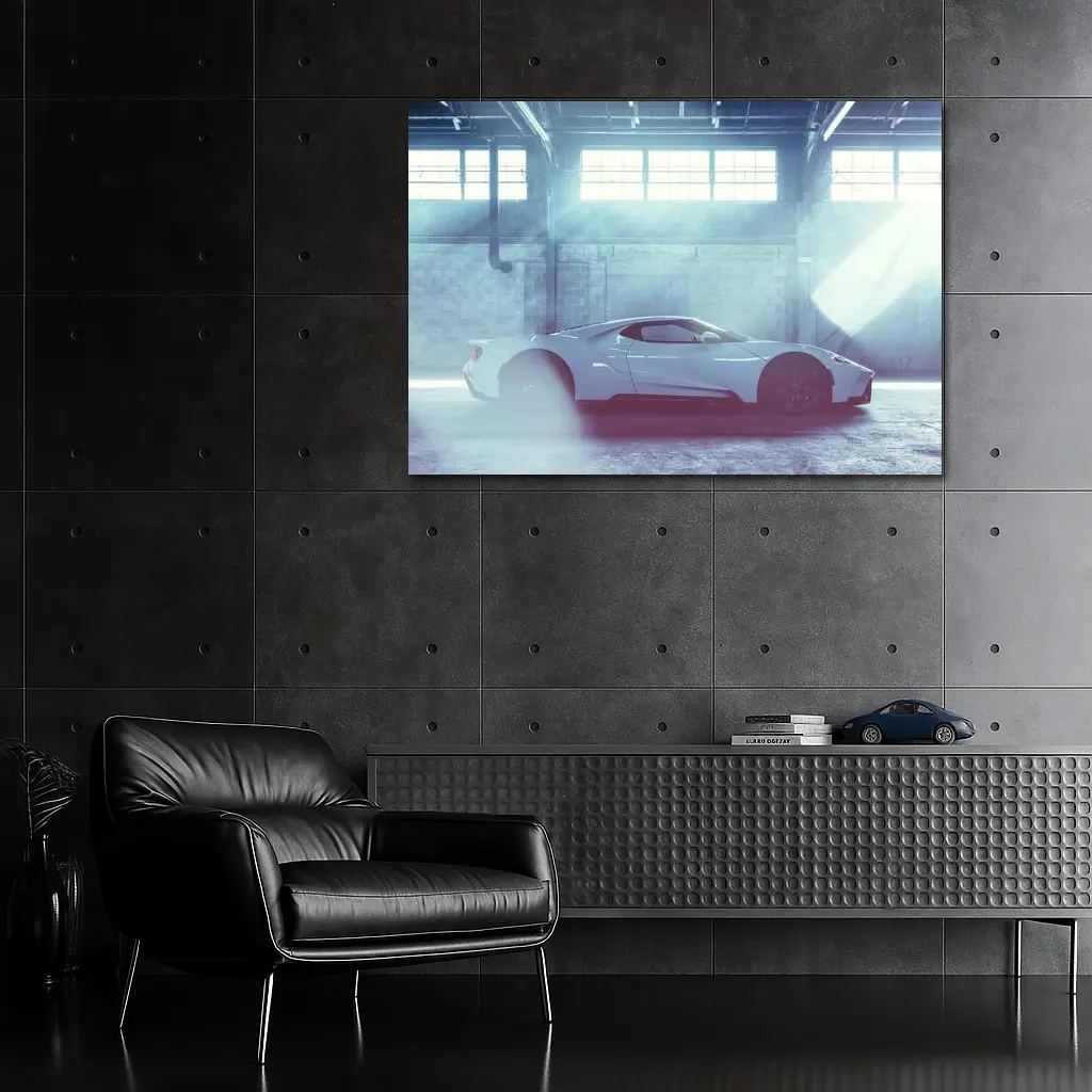 Ford GT Supercar In Smoky Warehouse – Wall Art