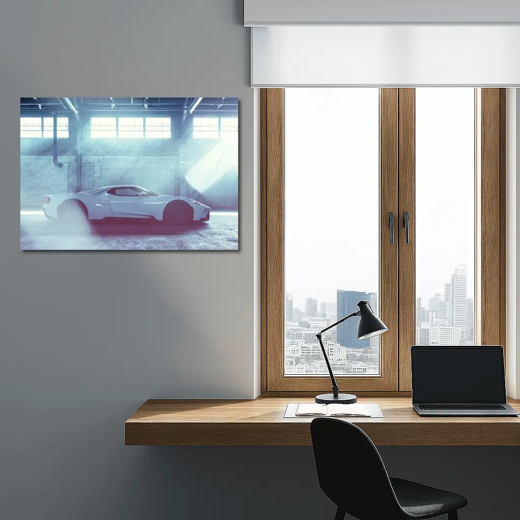 Ford GT Supercar In Smoky Warehouse – Wall Art