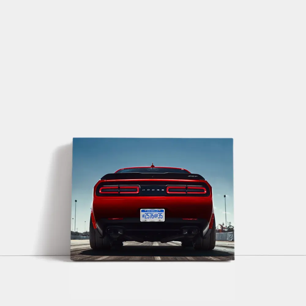 Dodge Challenger Rear View Red Muscle Car – Wall Art