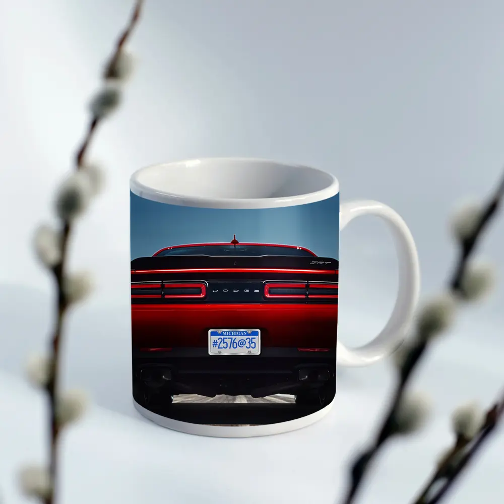 Dodge Challenger Rear View Red Muscle Car – Mugs