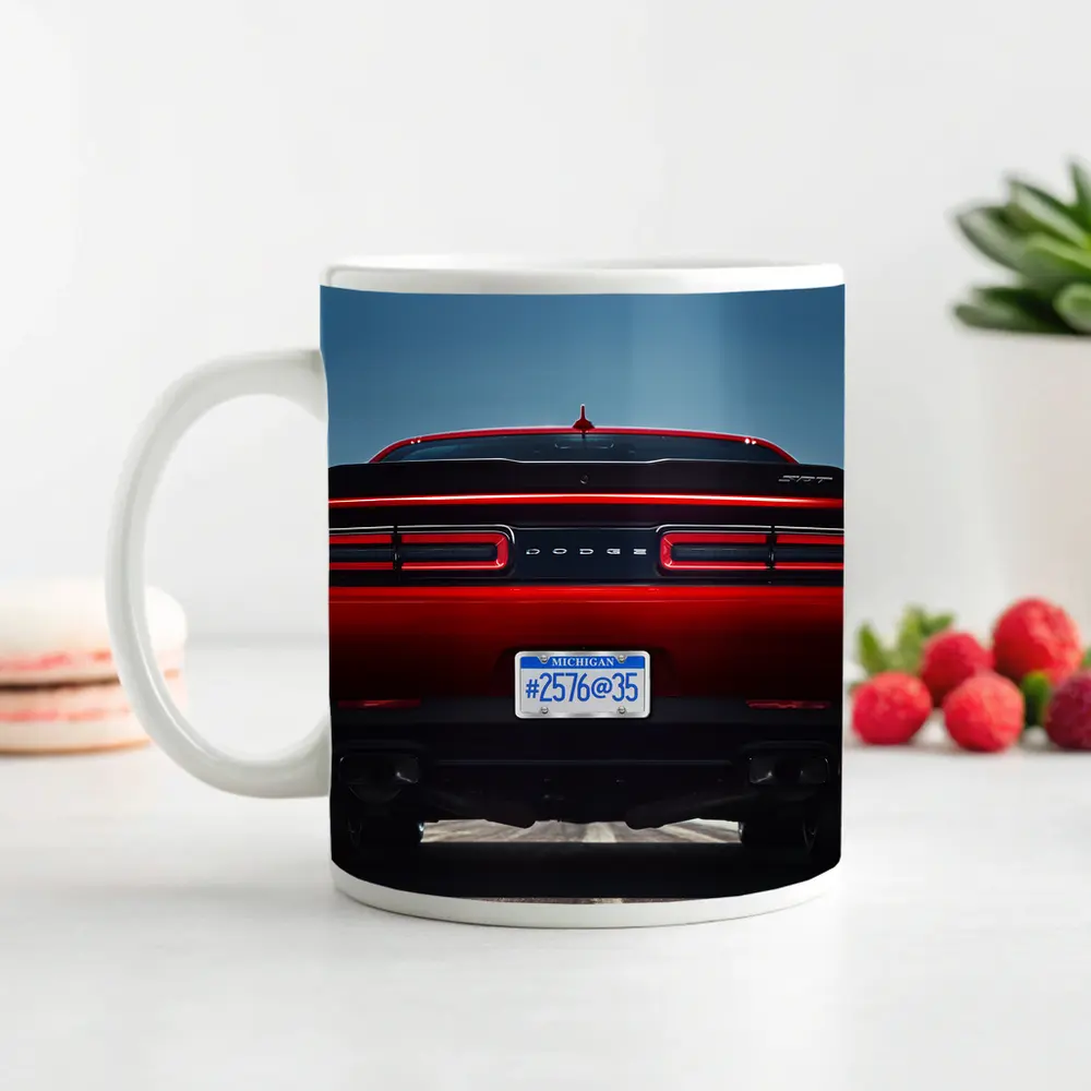 Dodge Challenger Rear View Red Muscle Car – Mugs
