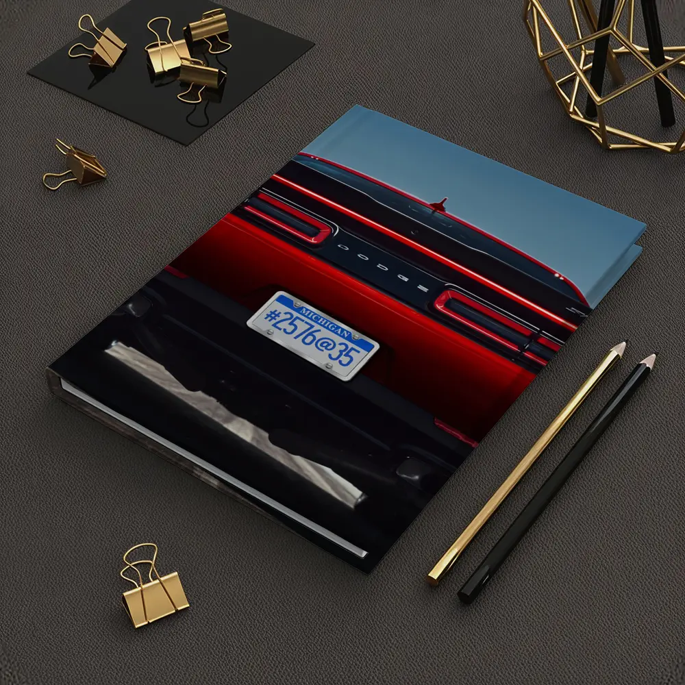 Dodge Challenger Rear View Red Muscle Car – Notebooks