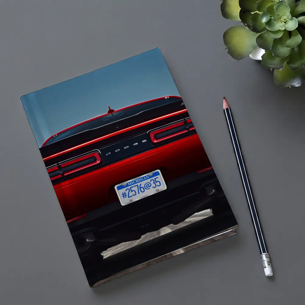 Dodge Challenger Rear View Red Muscle Car – Notebooks
