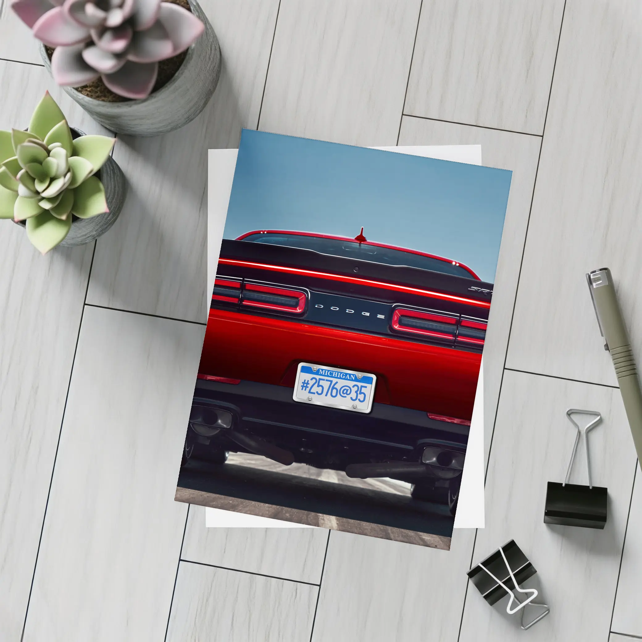 Dodge Challenger Rear View Red Muscle Car – Postcards