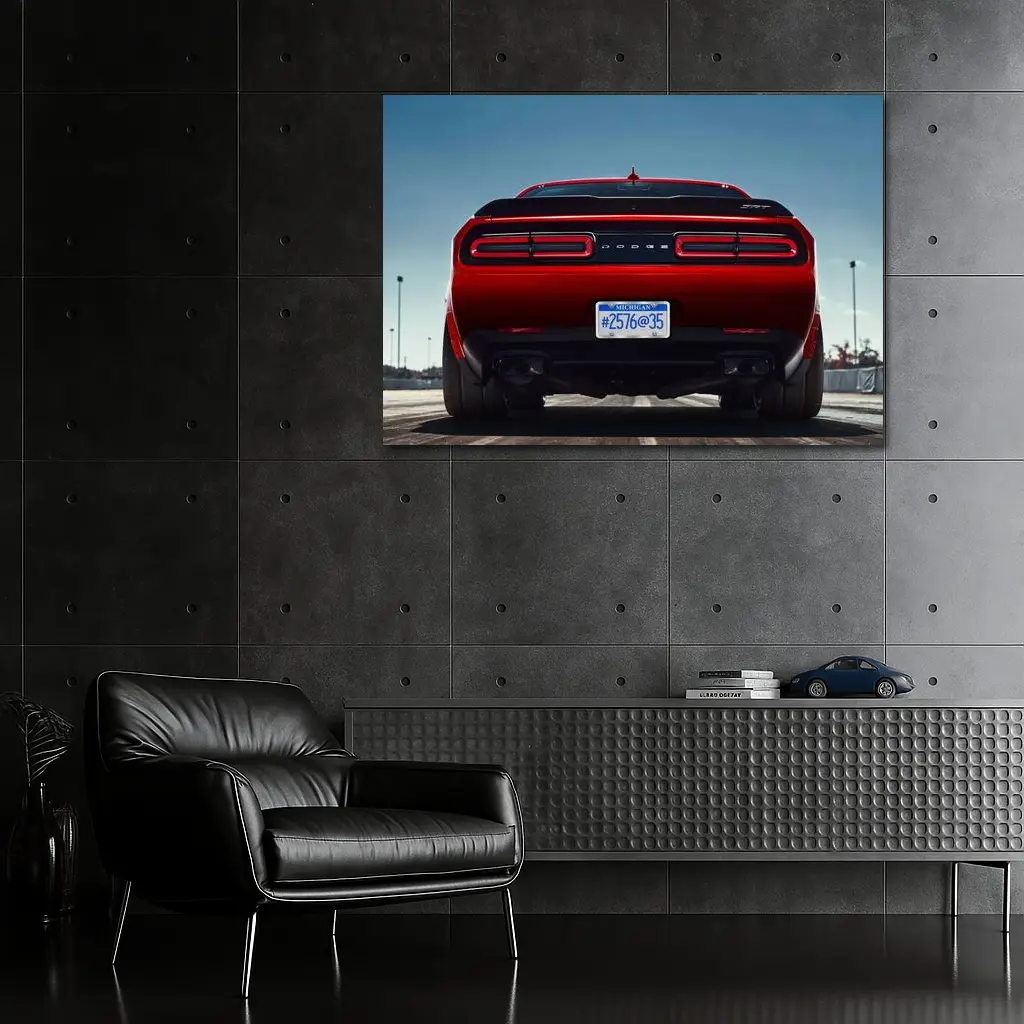 Dodge Challenger Rear View Red Muscle Car – Wall Art