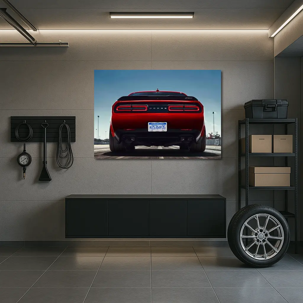 Dodge Challenger Rear View Red Muscle Car – Wall Art