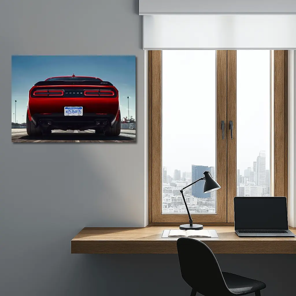 Dodge Challenger Rear View Red Muscle Car – Wall Art