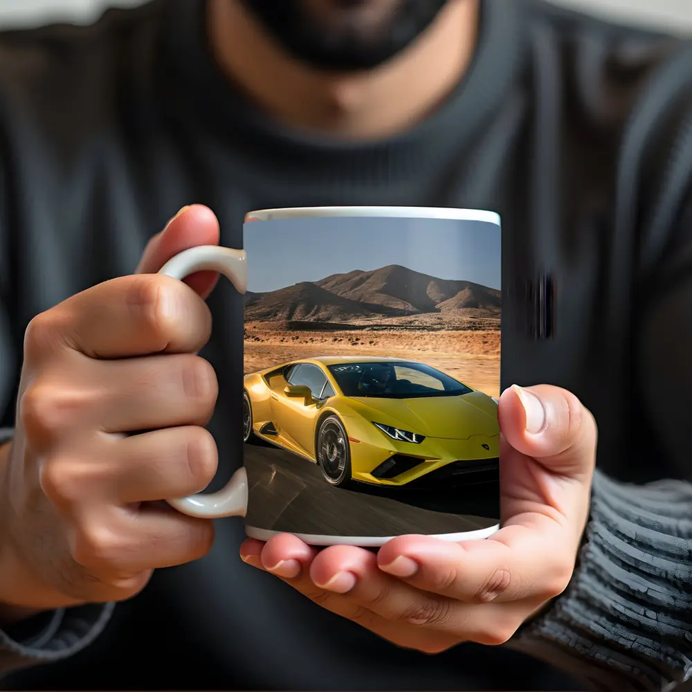 Lamborghini Huracan Yellow Desert Road Drive – Mugs