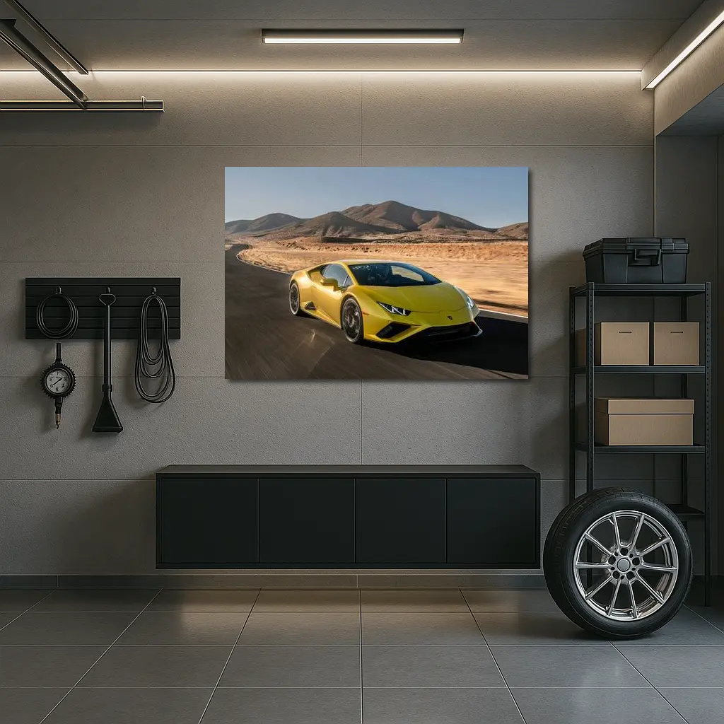 Lamborghini Huracan Yellow Desert Road Drive – Wall Art