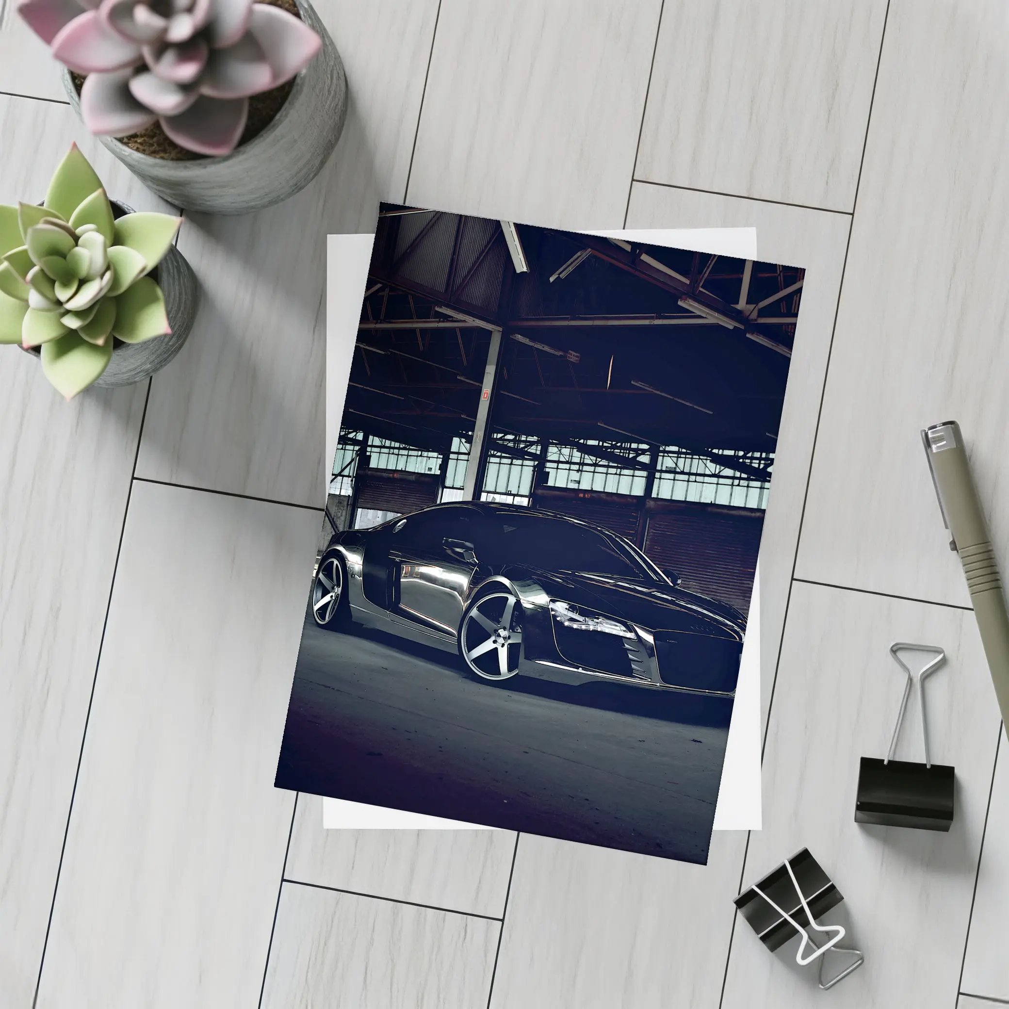 Audi R8 Black Supercar Dark Warehouse – Postcards
