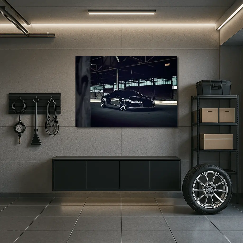 Audi R8 Black Supercar Dark Warehouse – Wall Art