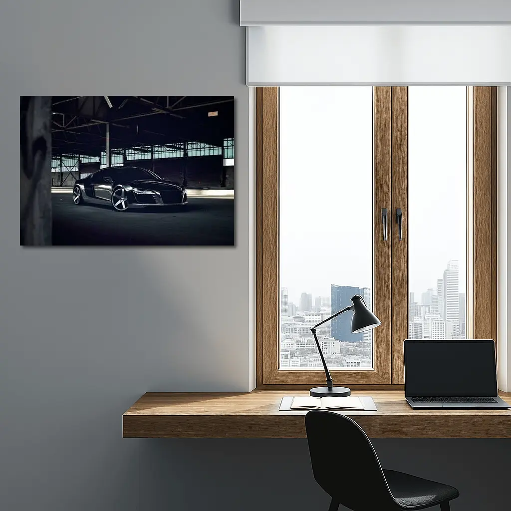 Audi R8 Black Supercar Dark Warehouse – Wall Art