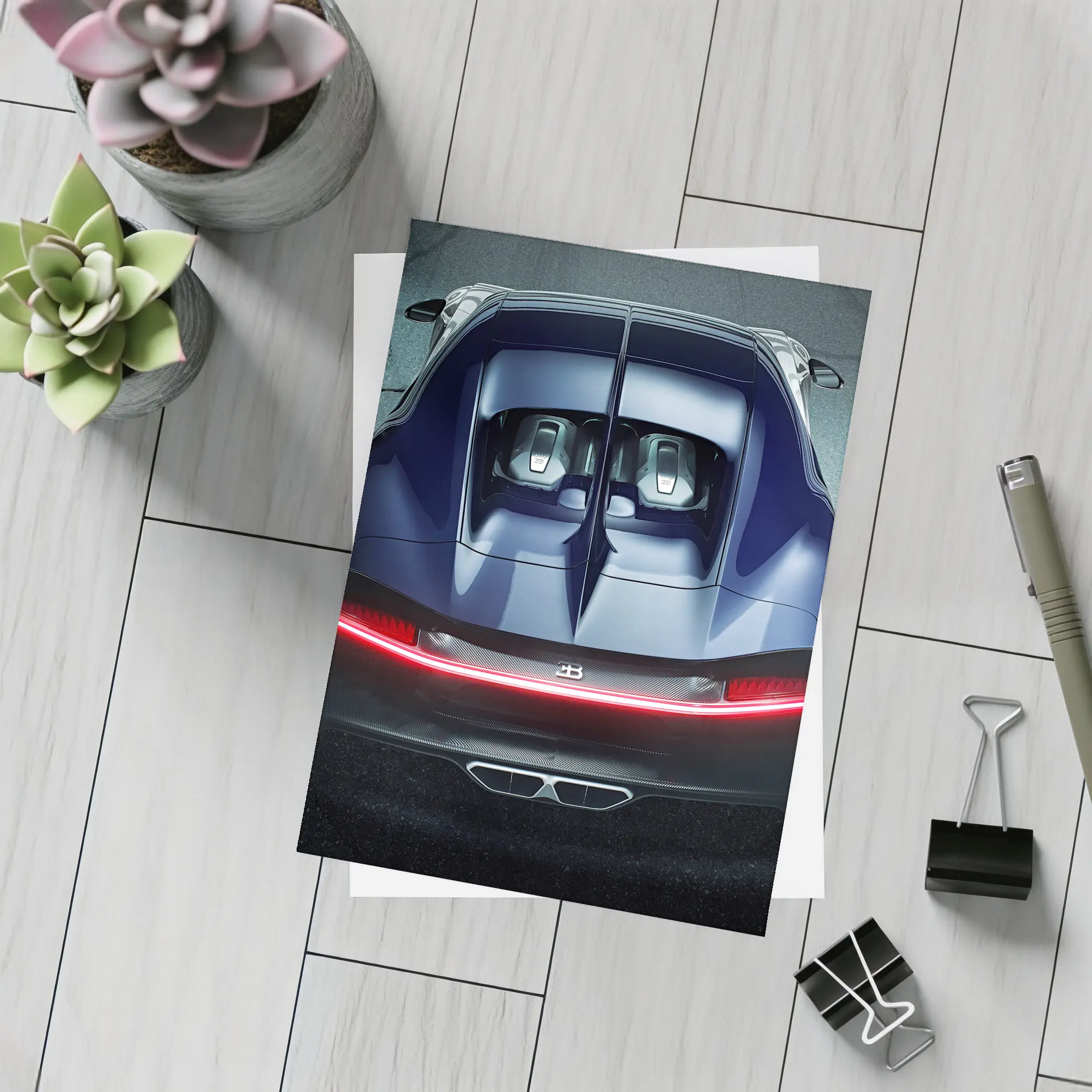 Bugatti Chiron Rear View Dark Asphalt – Postcards