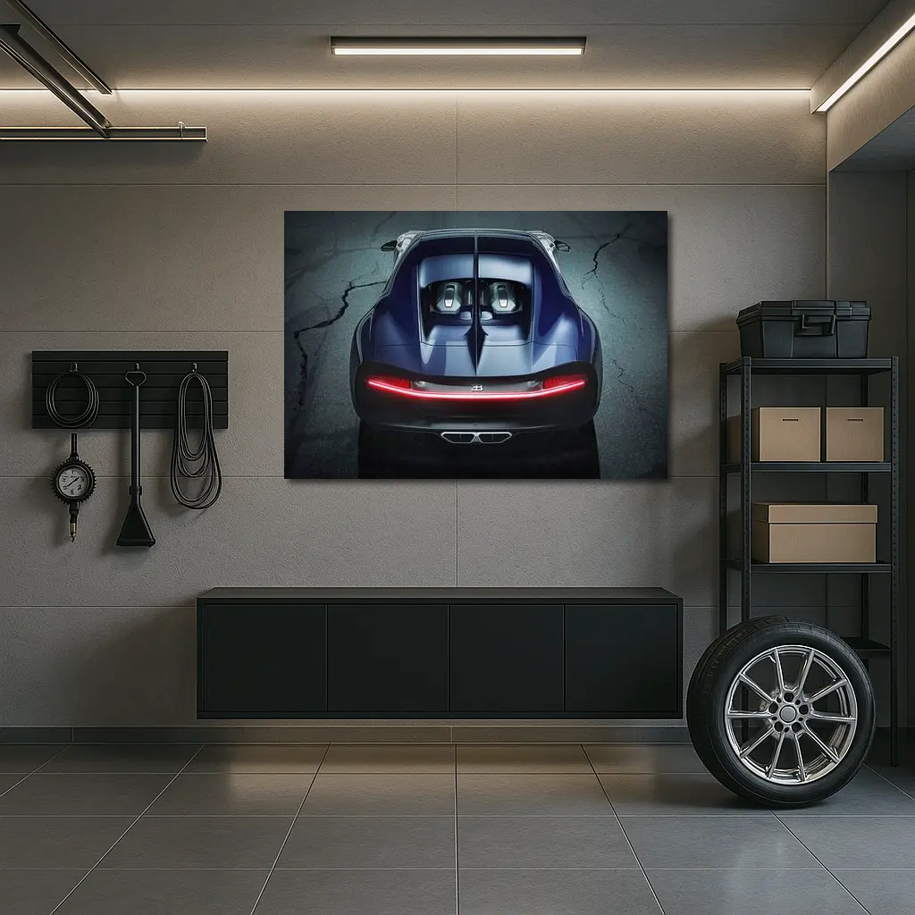 Bugatti Chiron Rear View Dark Asphalt – Wall Art