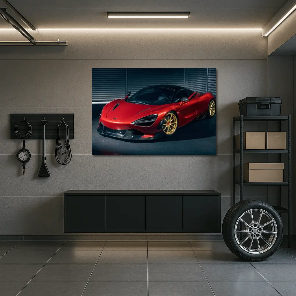 McLaren 720S Red Gold Wheels Garage – Wall Art