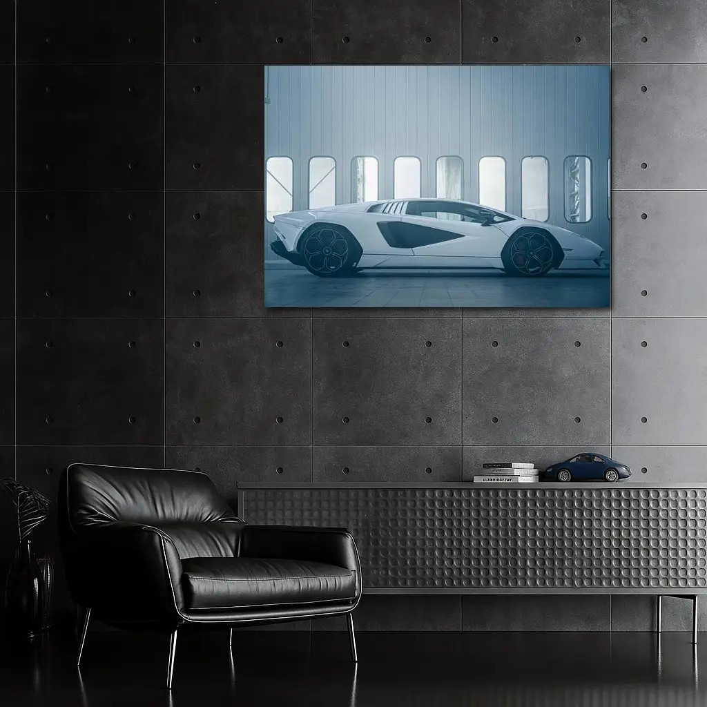 Lamborghini Countach White Indoor Studio Side – Wall Art