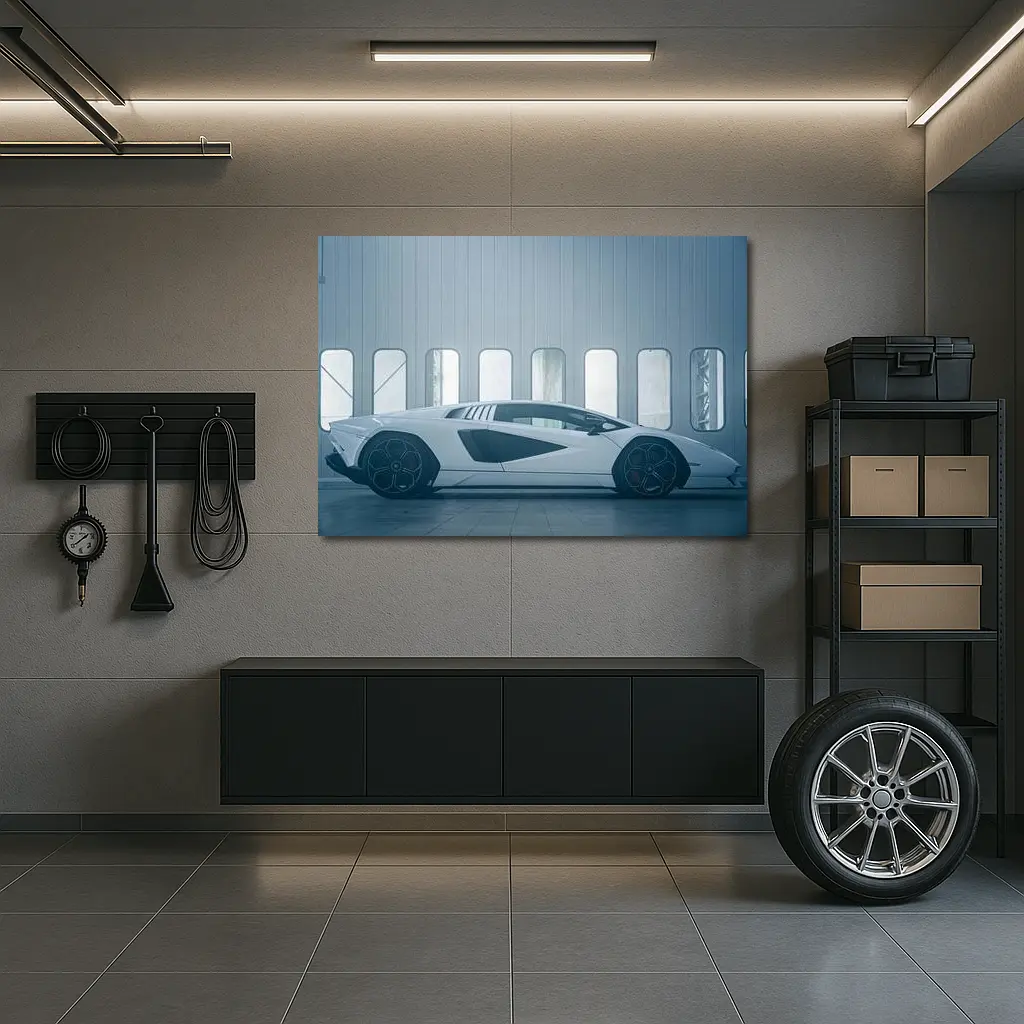 Lamborghini Countach White Indoor Studio Side – Wall Art