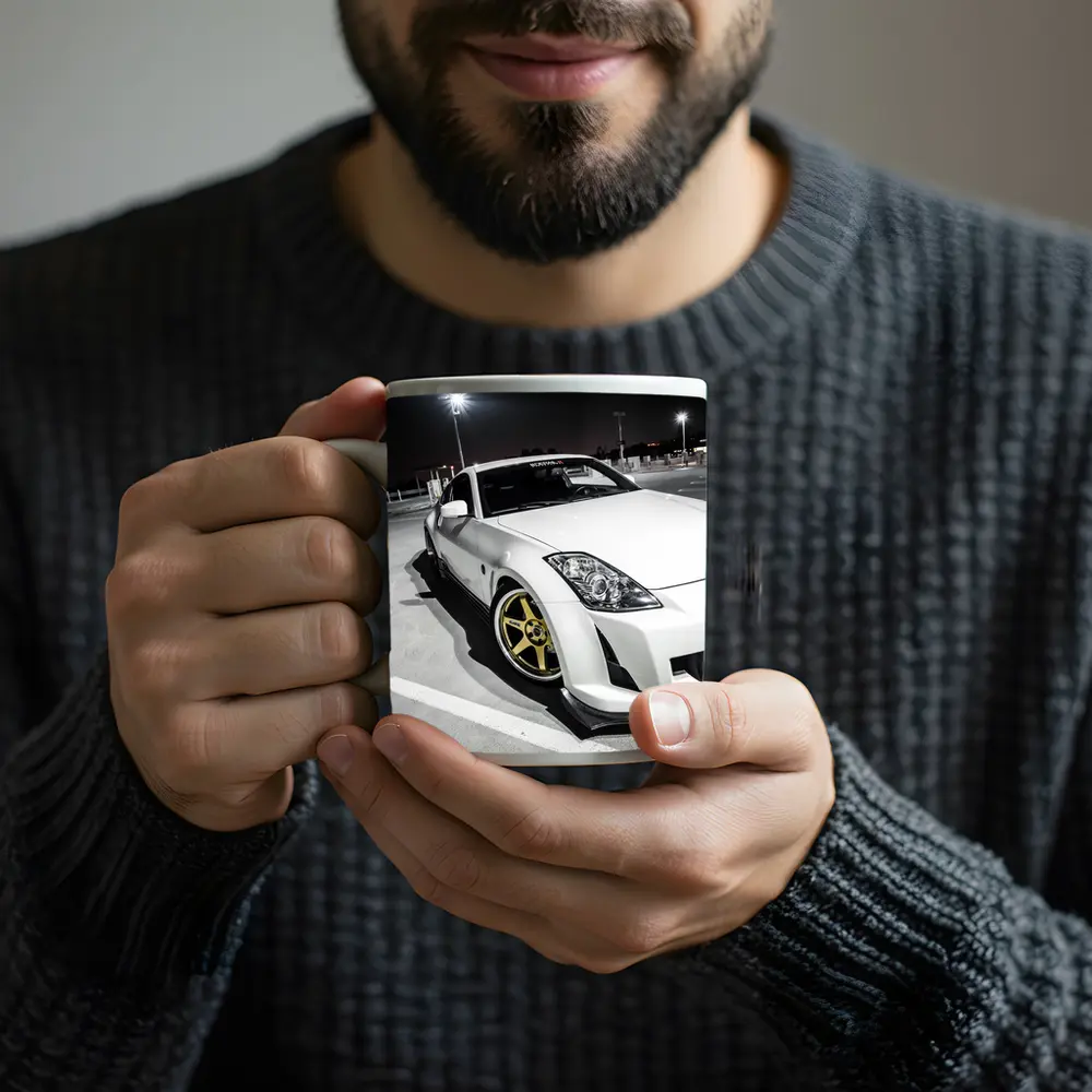 Nissan 350Z White Modified Night Parking Lot – Mugs