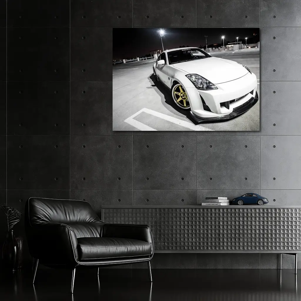 Nissan 350Z White Modified Night Parking Lot – Wall Art