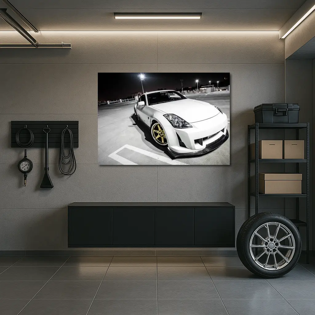 Nissan 350Z White Modified Night Parking Lot – Wall Art
