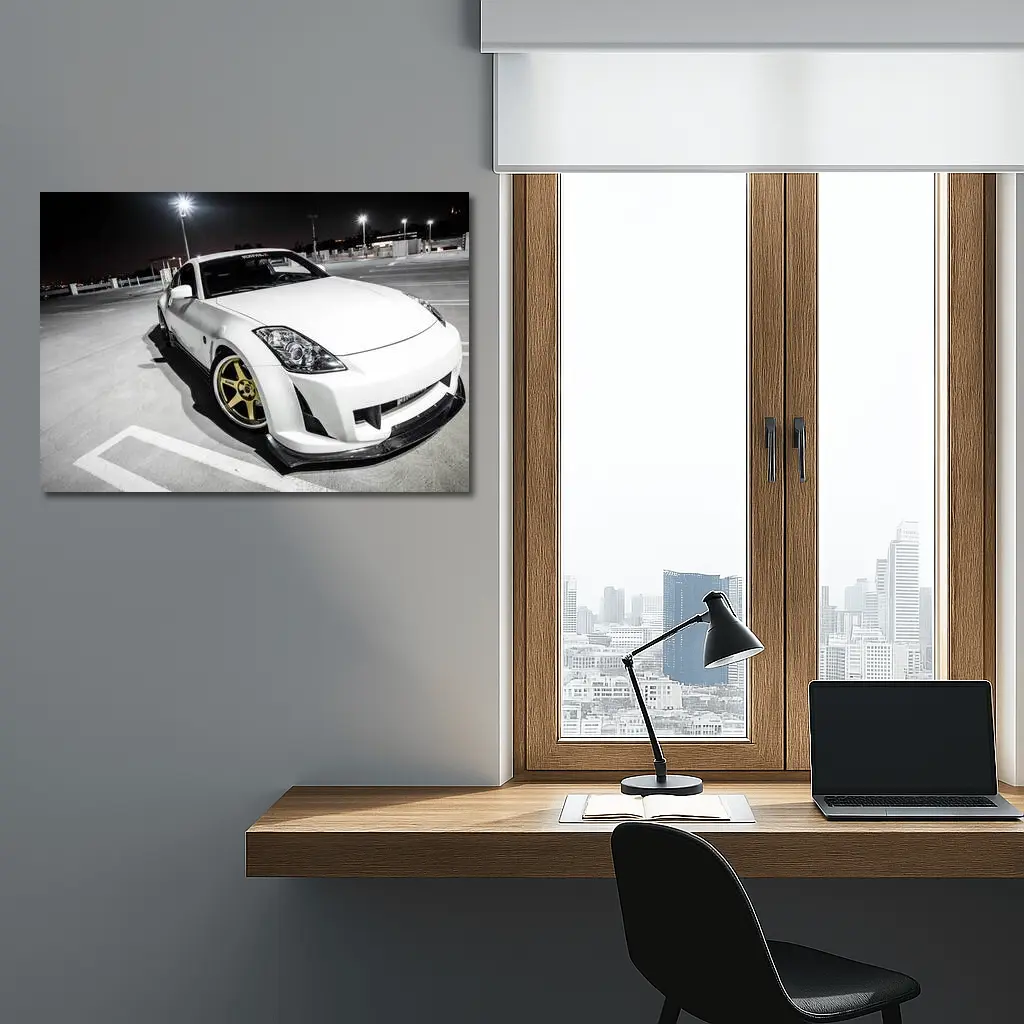 Nissan 350Z White Modified Night Parking Lot – Wall Art