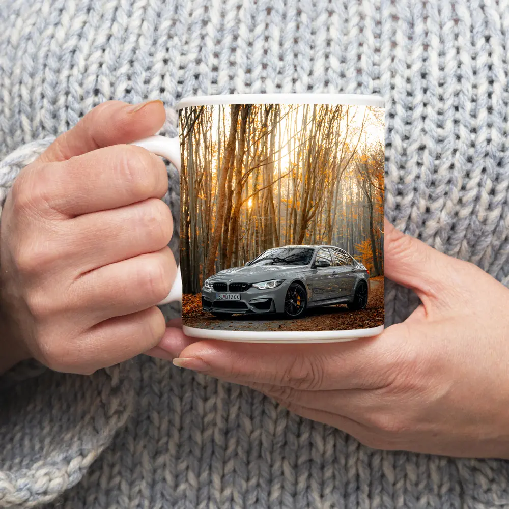 BMW M3 Gray Sedan Autumn Forest – Mugs