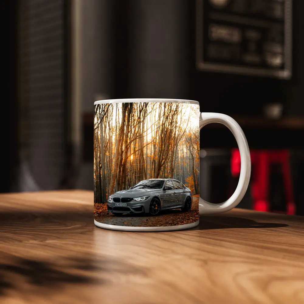 BMW M3 Gray Sedan Autumn Forest – Mugs