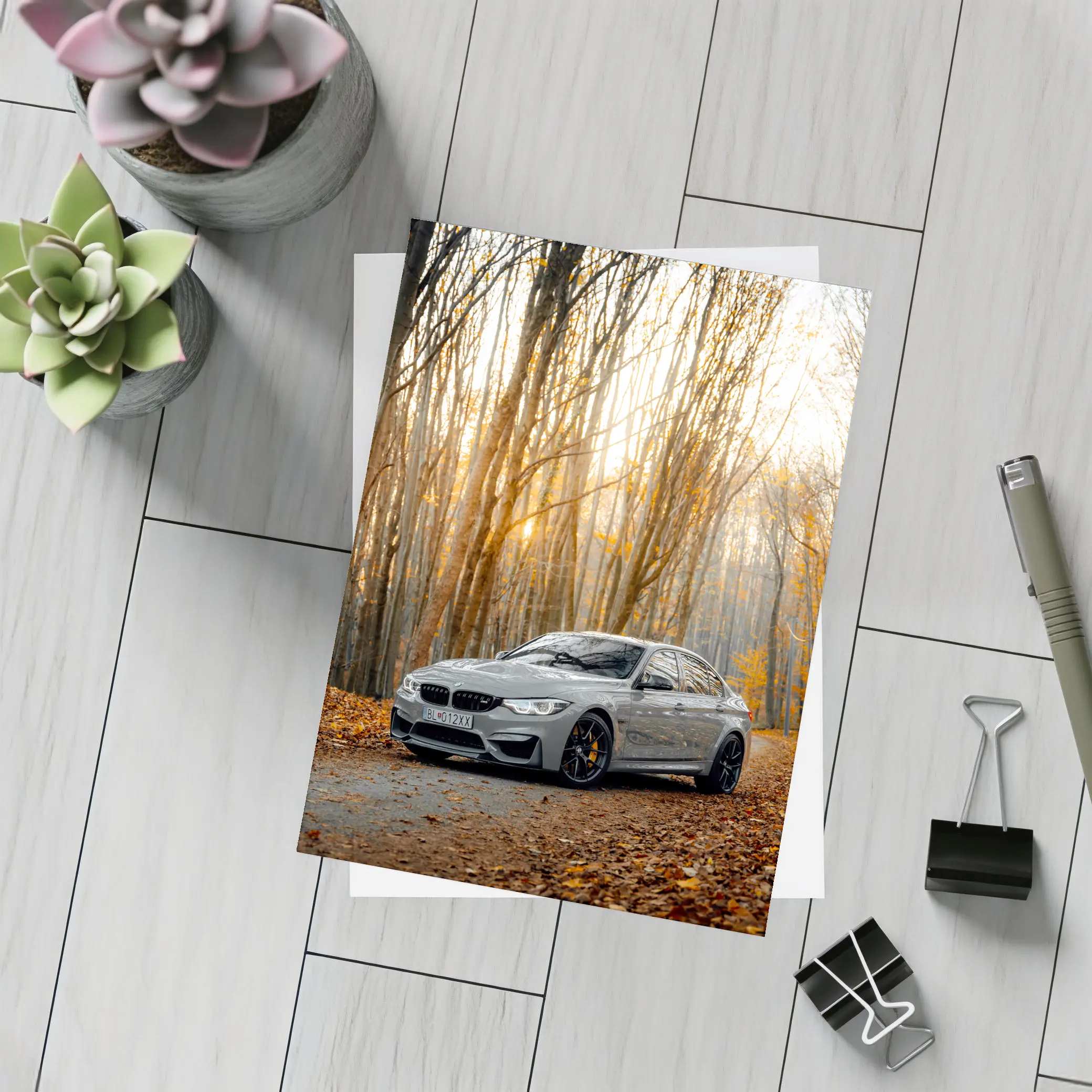BMW M3 Gray Sedan Autumn Forest – Postcards