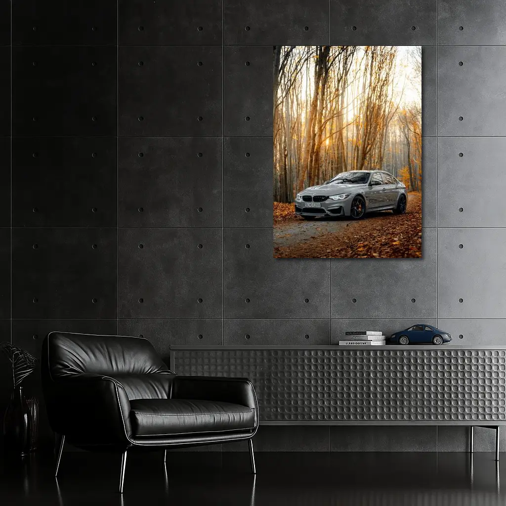 BMW M3 Gray Sedan Autumn Forest – Wall Art
