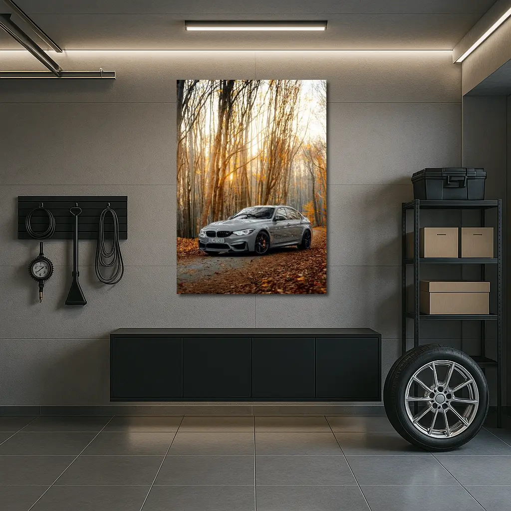 BMW M3 Gray Sedan Autumn Forest – Wall Art
