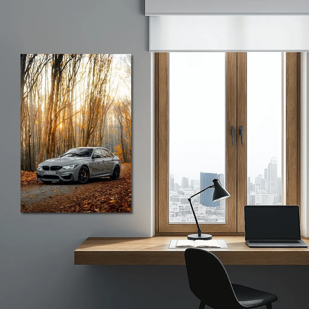 BMW M3 Gray Sedan Autumn Forest – Wall Art