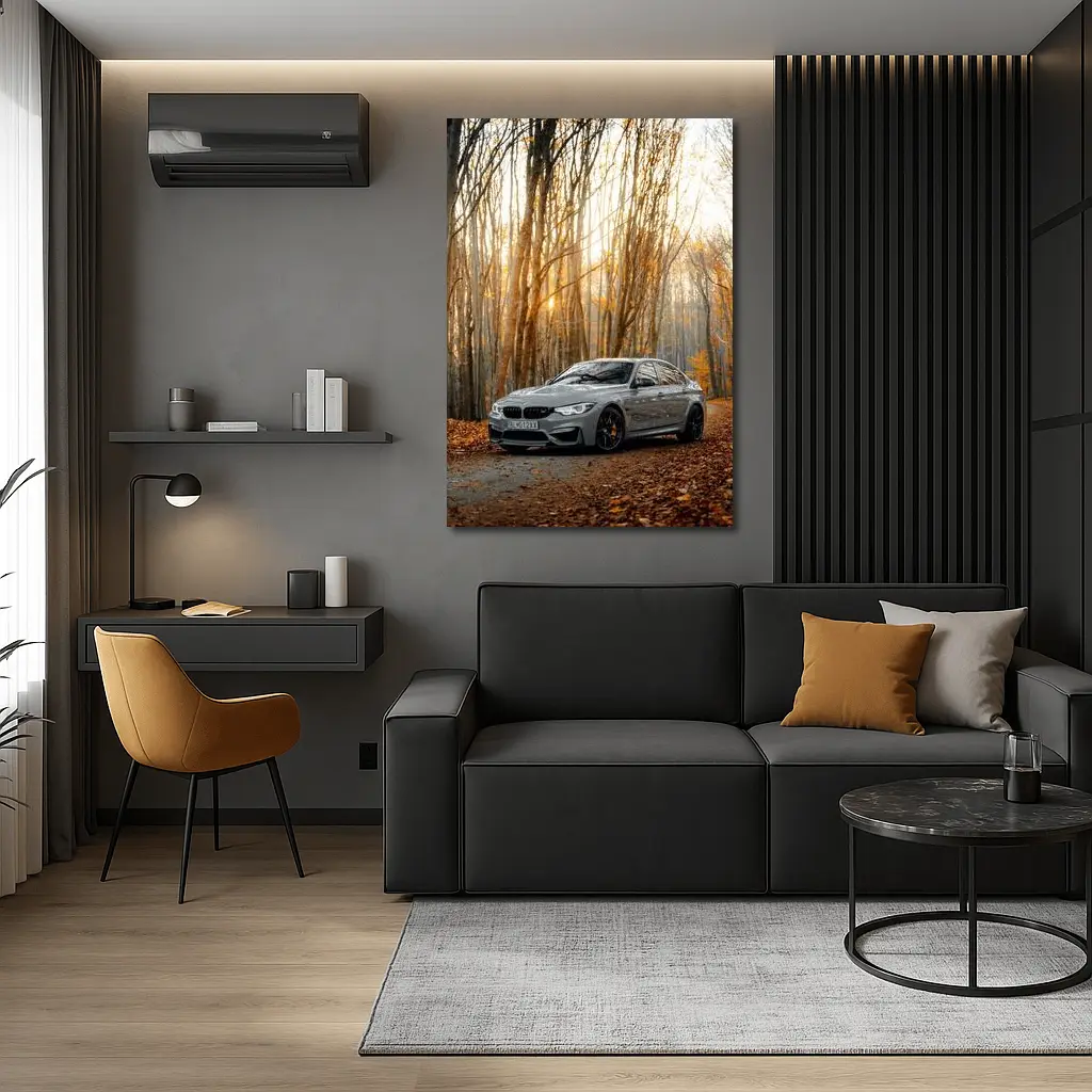 BMW M3 Gray Sedan Autumn Forest – Wall Art