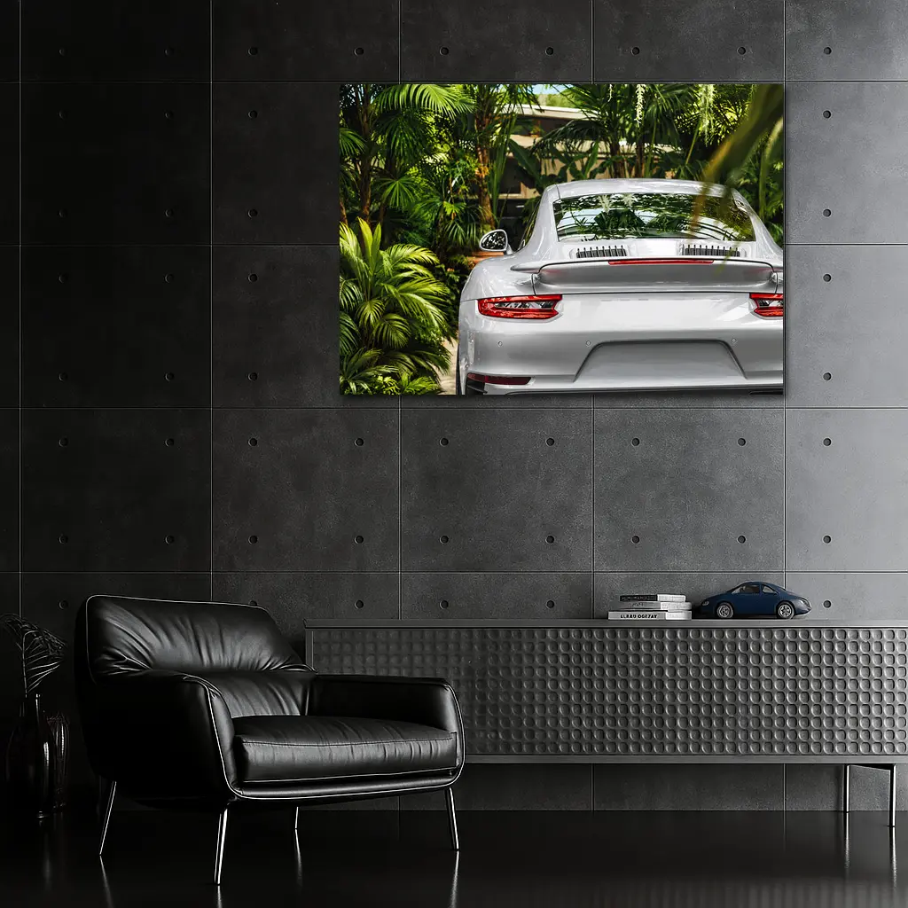 Porsche 911 Silver Rear Tropical Garden – Wall Art