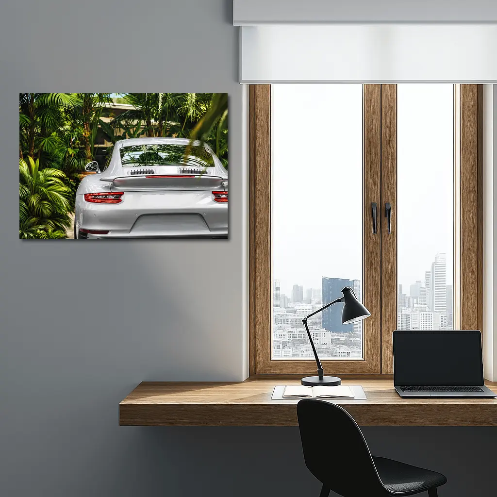 Porsche 911 Silver Rear Tropical Garden – Wall Art